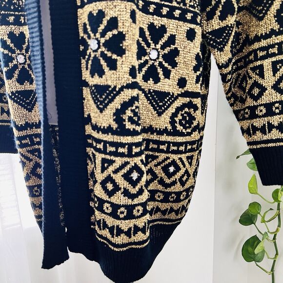 Vintage Maurada Gold & Black Metallic Shimmery Long Cardigan Sweater - XL - Picture 6 of 12